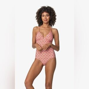 Helen Jon Lattice Back One-Piece | Heritage Tile Coral Size Small